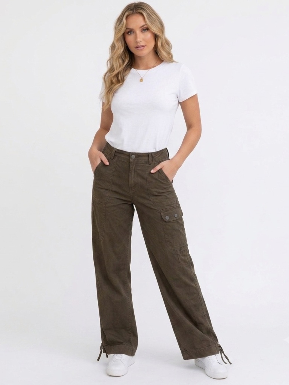 J. Jill Women’s Army Green Corduroy Cargo Pants Drawstring Ankle Size 8